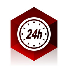 24h red cube 3d modern design icon on white background