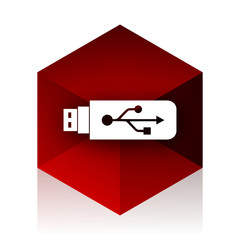 usb red cube 3d modern design icon on white background