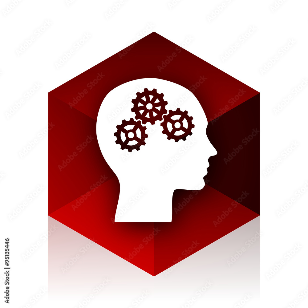 Poster head red cube 3d modern design icon on white background