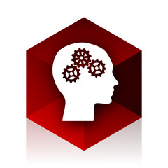 head red cube 3d modern design icon on white background