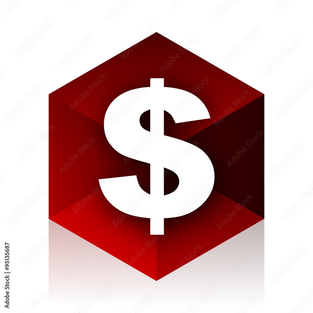 Poster dollar red cube 3d modern design icon on white background