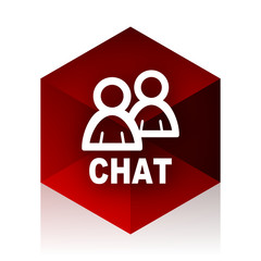 chat red cube 3d modern design icon on white background