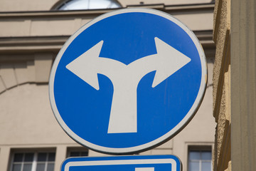 Blue Two Directions Traffic Sign