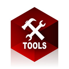 tools red cube 3d modern design icon on white background