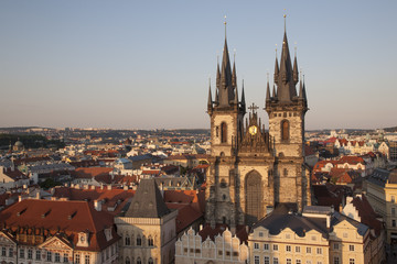 Fototapeta na wymiar Church of Our Lady Before Tyn and Cityscape of Prague