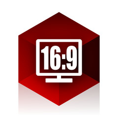 16 9 display red cube 3d modern design icon on white background