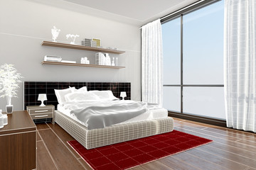 3D Interior rendering of a modern bedroom