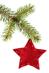 Felt red star isolated on white