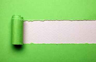green Torn paper with white background