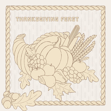 Vector template with hand drawn Thanksgiving elements.