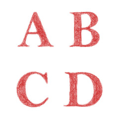 Red sketch font set - letters A, B, C, D