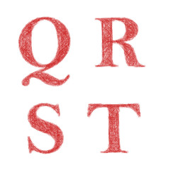 Red sketch font set - letters Q, R, S, T