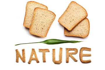 four slices of bread with the word nature