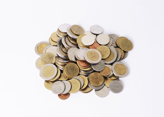Coin currency with close up on white background