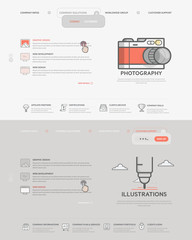 Website template elements: Set of two homepage templates for personal or company business portfolio with concept icons.