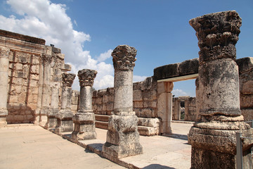 Ruins of ancient synagogue in Capernaum, Israel. - 95140690