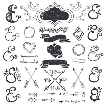 Hand drawing lettering ampersands kit. Wedding Decor