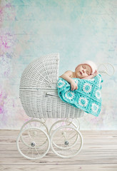 Cute child sleeping in the pram