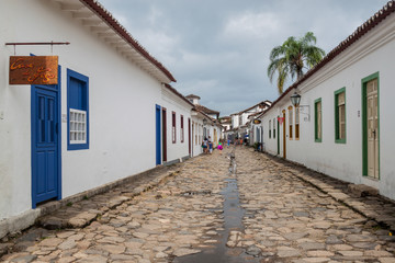 Narrow street an old colonial town Paraty, Brazil