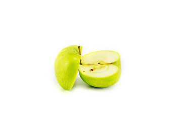 Haft Green apple isolated on white background.