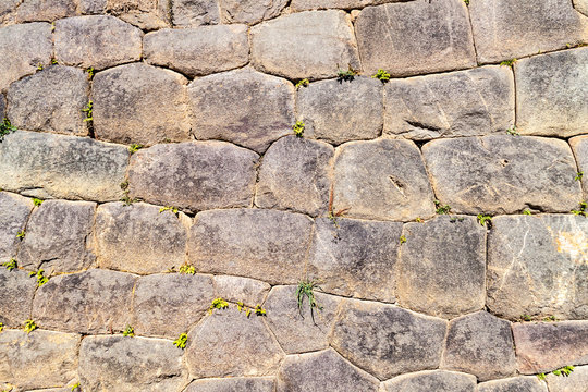 Detail of a wall at Inca ruins of Ollantaytambo, Sacred Valley of Incas, Peru