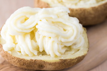 Creamy garlic twice baked potatoes.