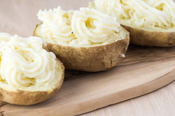 Creamy garlic twice baked potatoes.