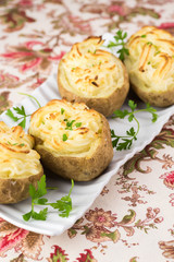 Creamy garlic twice baked potatoes.