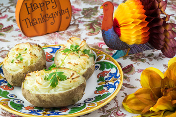 Creamy garlic twice baked potatoes.