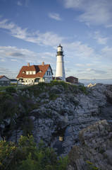 Fototapeta na wymiar Portland Headlight, Iconic Maine Lighthouse along Rocky Coastline