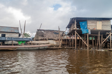 Fototapeta na wymiar View of partially floating shantytown in Belen neigbohood of Iquitos, Peru.