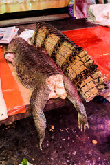 Caiman meat for sale at Belen Market in Iquitos