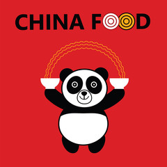 china food red vector poster with panda