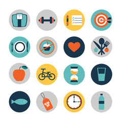 vector flat circle icons design elements of diet and fitness