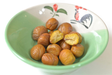 Chinese style roasted chestnut with no shell in a bowl
