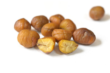 Chinese style roasted chestnut with no shell on white background
