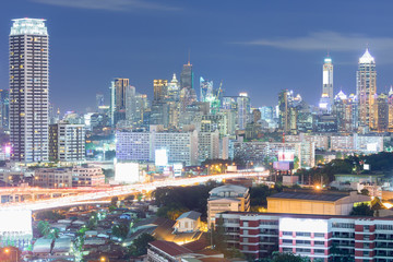 Bangkok business district at night time.