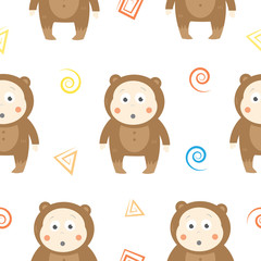 Vector seamless pattern with cartoon children in suits. Little bears.