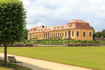 Obraz premium Orangery and park bench at Baroque garden Großsedlitz in Heidenau, Saxony