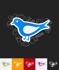 bird paper sticker with hand drawn elements