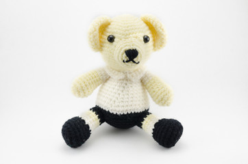 Isolated of student bear crochet doll by hand made