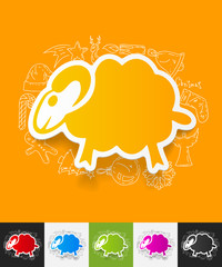 sheep paper sticker with hand drawn elements