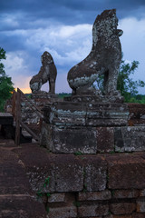 Sculptures of lions on top of Pre Rup temple around Angkor   Wat