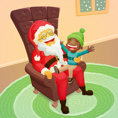 Little black boy asking Santa Claus for a big present