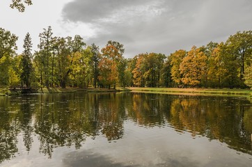 Autumn landscape in the Alexander Park, Tsarskoye Selo, Russia.