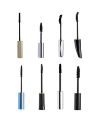 Set of mascara brushes isolated on white 