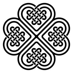 Four-leaf clover shaped knot made of Celtic heart shape knots, vector illustration
