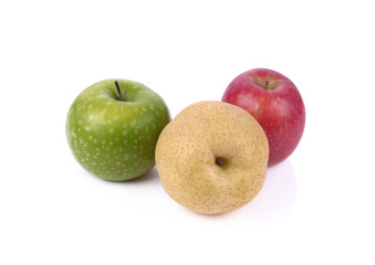 Apples and pears on white background