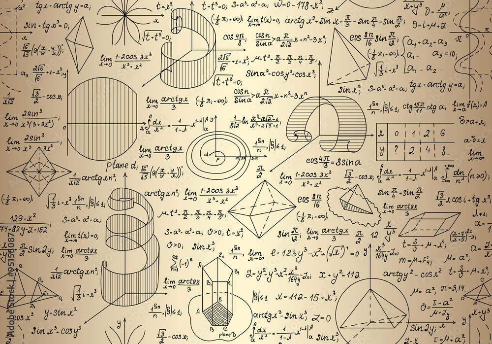 Wall mural math endless texture with mathematical formulas and calculations, 