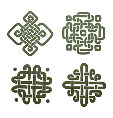 Vector Stone Celtic hand drawing pattern, gray. Image of four gray Celtic hand drawing patterns on a white background.